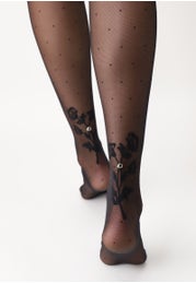 Sheer Tights with Silver Pearl Polka Dots