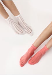 Twins Section Cotton Socks with Sheer and Opaque Stripes in a Two-pair Pack