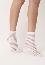 Twins Section Cotton Socks with Sheer and Opaque Stripes in a Two-pair Pack