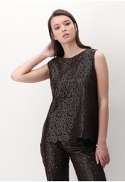 Top Sleeveless Embroidery Sangallo Leather