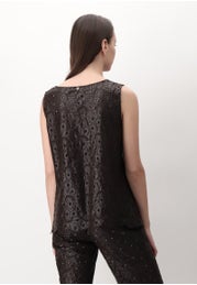 Top Sleeveless Embroidery Sangallo Leather