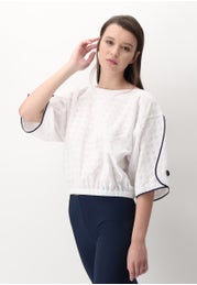 Geometric Embroidery Cotton Canvas Short Sleeve top