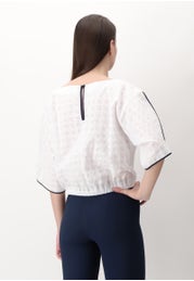 Geometric Embroidery Cotton Canvas Short Sleeve top