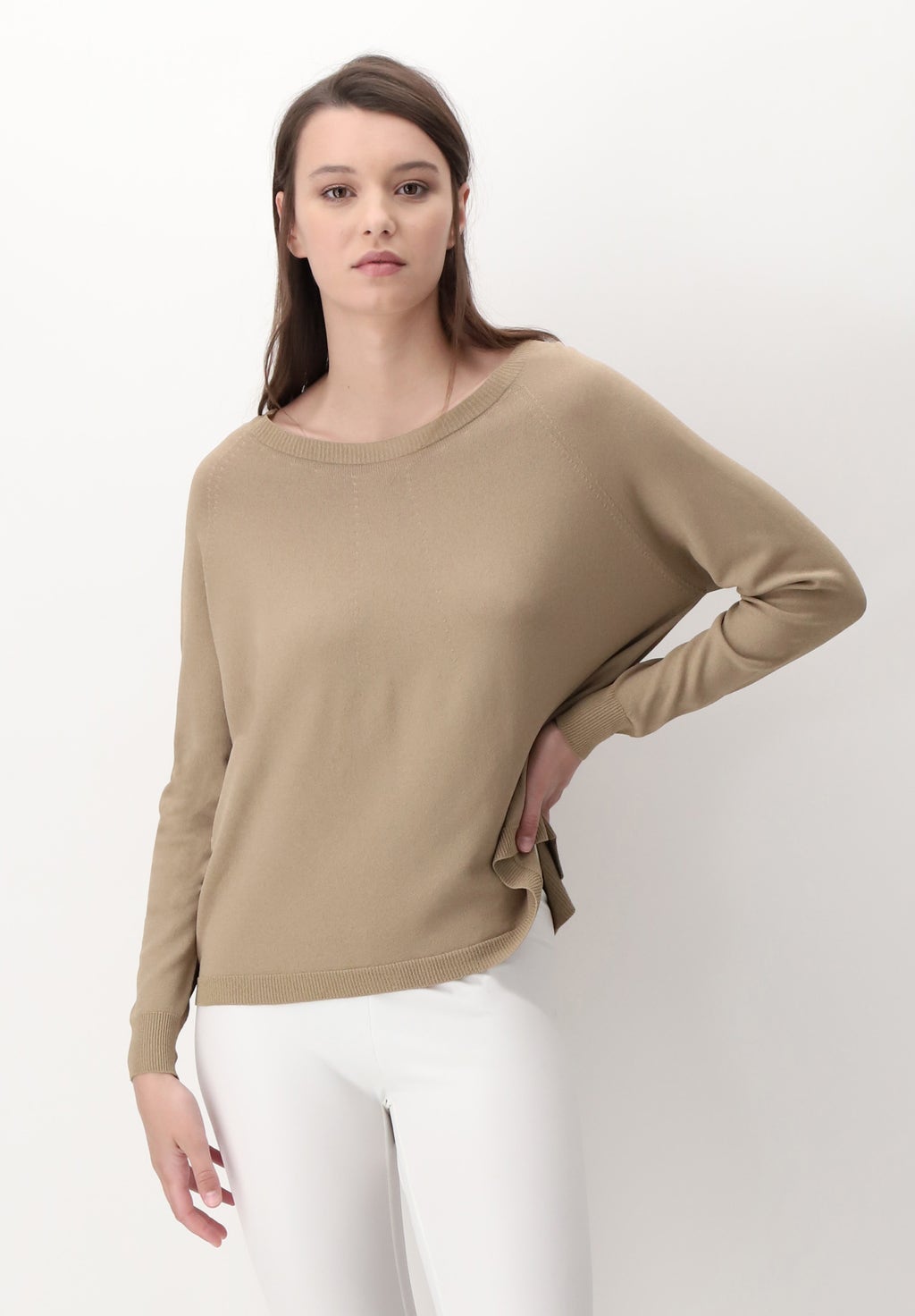 Long-sleeved Viscose Color Knit Sweater