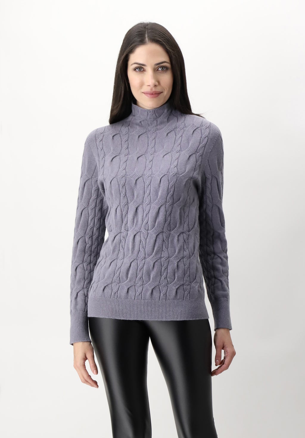 Viscose and Angora Trimming Long Sleeve Sweater