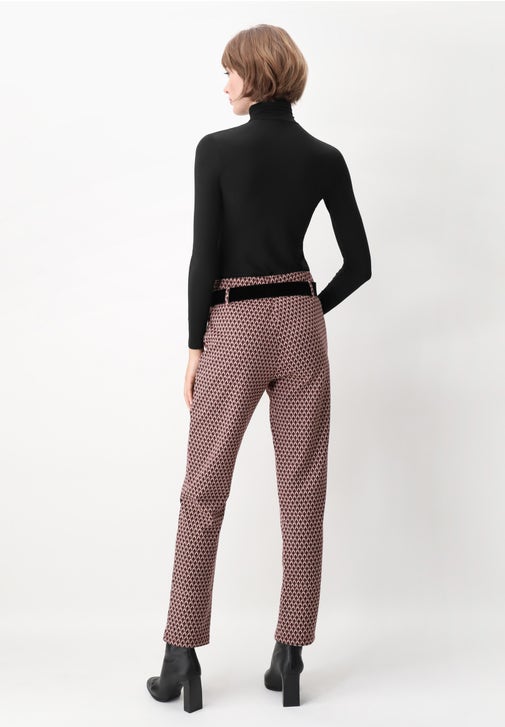 Jacquard Knitted Cigarette Trousers with Belt Pants