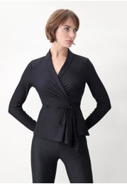 Slim Open Blouse in Stretch Fabric Bright Jeans