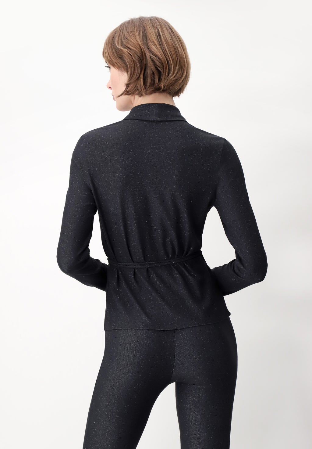 Slim Open Blouse in Stretch Fabric Bright Jeans