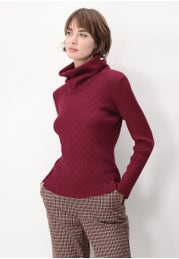 Ribbed Viscose Sweater with Detachable 3D Rhombus Collar