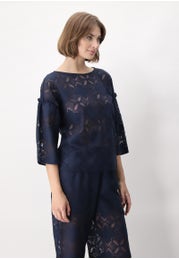 Bluse mit Jacquard Lace-Effektaus Baumwollmischung