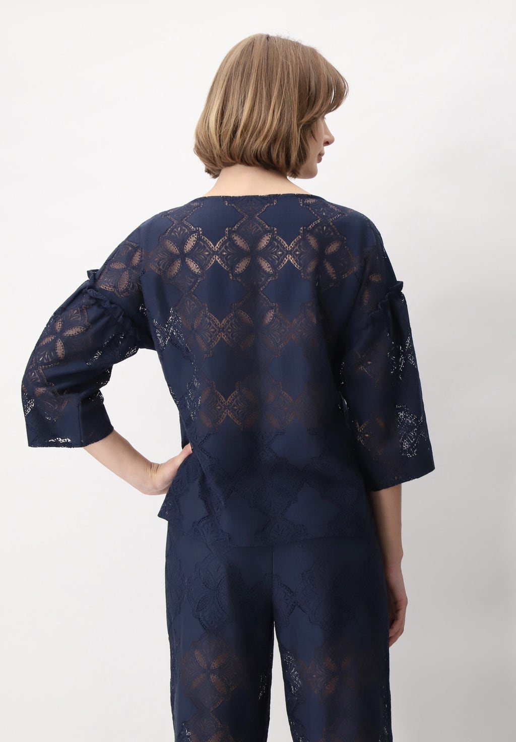 Bluse mit Jacquard Lace-Effektaus Baumwollmischung